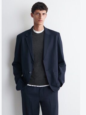 NWOT COS Navy Two-Button Single Breasted Men's Blazer, linen blend
